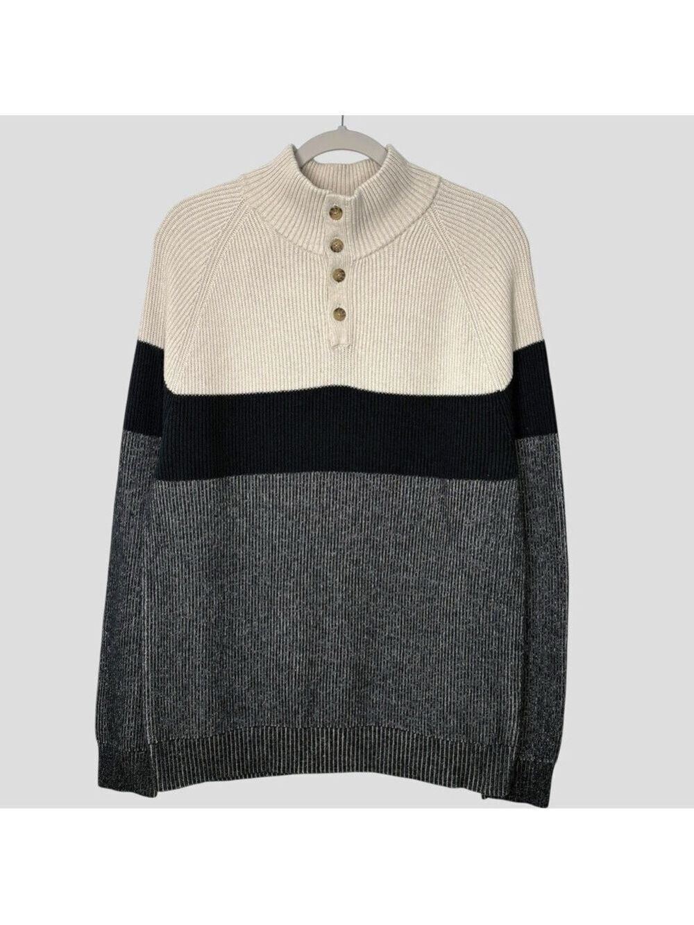 Banana Republic Factory Rib Knit Sweater Men’s L Mock Neck Button Pullover